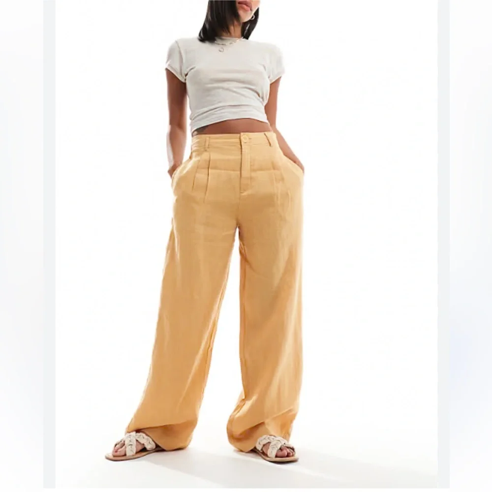 Mango straight leg linen trousers in orange